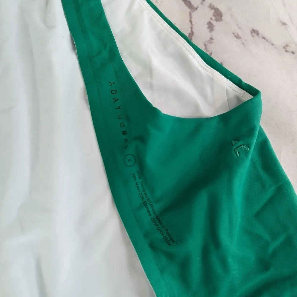 ADAY Swimsuit Women Small For The Win Reversible Green White One Piece High Neck